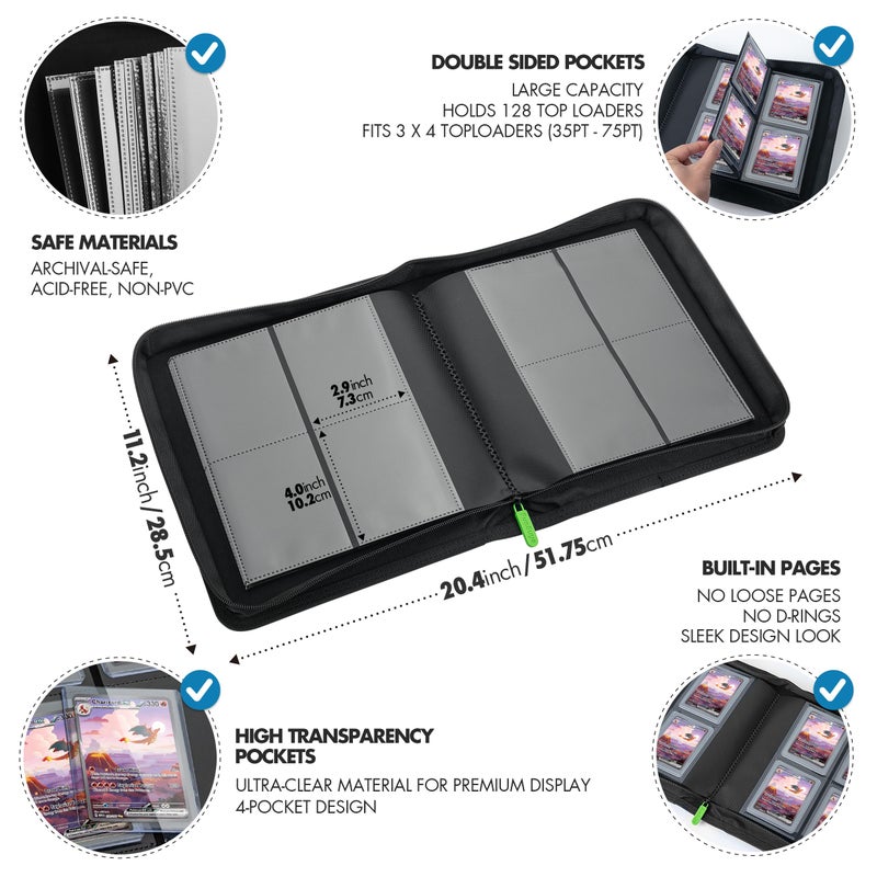 FunGuys Toploader Binder Trading Card Binder Storage 128 4 جيب علوي محمل بوكيمون بيندر مجموعة بطاقات Yugioh Cards Binder MTG Card Binder TCG Binder Card Folders لبطاقات التداول - Image 4